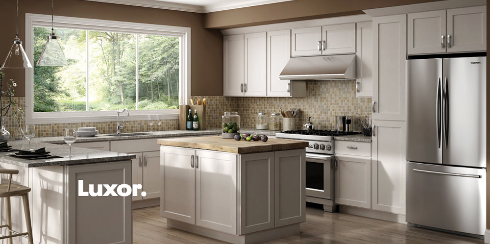 Cabinets: White Luxor Kitchen Cabinets . 